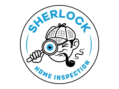 Sherlock Home Inspection badge character home inspection illustration logo magnifying glass sherlock