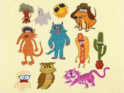 Cast of Freaks cactus cartoon character dog hot dog illustration jim henson monster muppets owl procreate sun texture tiger toon town tooth
