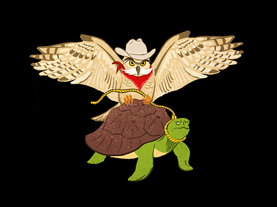 Turtle Wrangler cowboy cowboy hat illustration lariat lasso owl procreate roap texture tortise turtle shell wine label