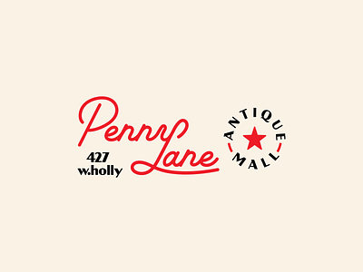 Penny Lane Postcard 50s antique brand curly cursive hand type madmen mall mid century modern modern postcard red retro seal shopping stamp star store typography