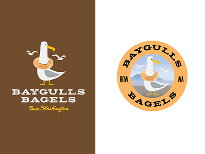 Baygulls Bagels bagel bakery baygull bird logo brand bread dad joke funny logo graphic design illustration logo logo design pun seagull typography