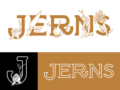 JERNS art nouveau capitol hill carrot chef cook custom lettering floral garlic illustration jalapeno kitchen knife leaves lime pepper pop-up procreate recipe seattle typography