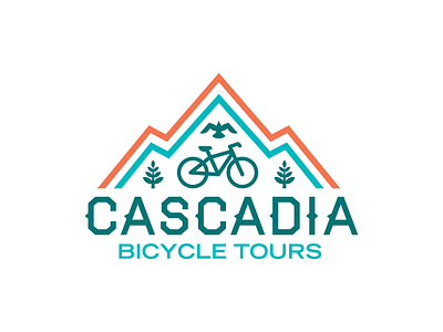 Cascadia Bicycle Tours bellingham bicycle bike bike icon brand cascadia haymaker illustration logo mountain mountain bike outdoor pacific northwest pnw rei sunset topography tour vector washington