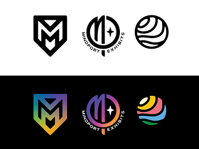 Mindport Marks art art gallery brand identity branding design education exploration icon interactive kids learning m logo marble modern monogram museum science science center sculpture gallery thick lines