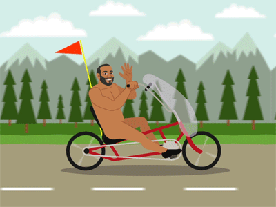 Exhibitionist Father-in-Law motion animation cartoon gif bike bicycle recumbent bike nudist wave body builder illustration looping