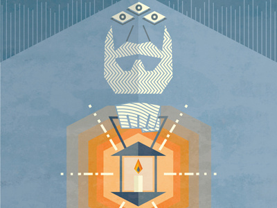 It's fine. Your safe. Here I am. 3 eyed beard geometric gigposter hexagon illustration lantern light ray rescue texture wavy lines