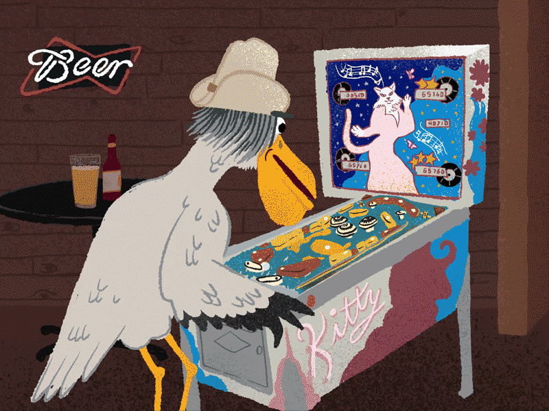 Stork Pinball after effects animation arcade bar cartoon country music cowboy digital art gif hand drawn honky tonk illustration looping gif motion graphics pinball procreate stork tavern texture the old west