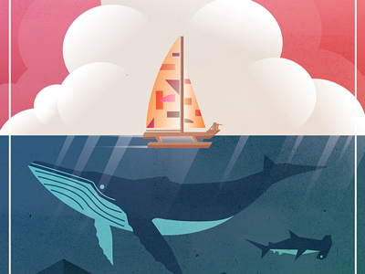 Deco Waterworld 1 art deco clouds gradient humpback illustration movie poster post apocalypse poster sail boat shark waterworld whale