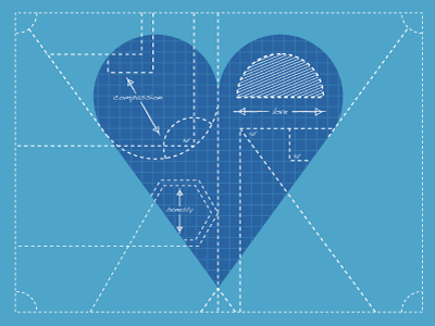 Plans of the Heart angles blueprint care compassion dashed lines geometric geometry grid heart illustration love plan