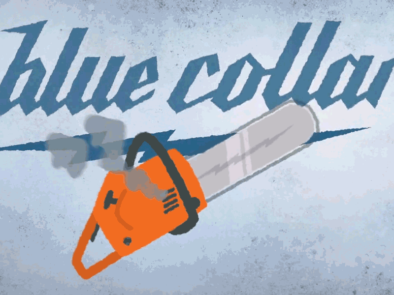 Blue Collar Chainsaw Final animation blue collar chainsaw gif motion graphic motion identity shape layers skateboards smoke