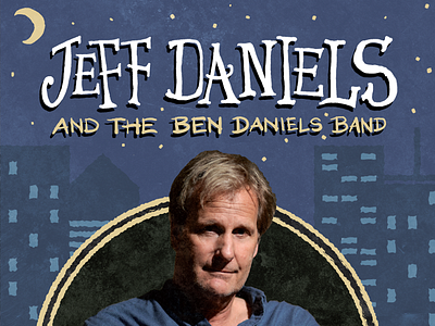 Jeff Daniels actor blues buildings cityscape dumb and dumber folk gig poster hand type jeff daniels stars the blues