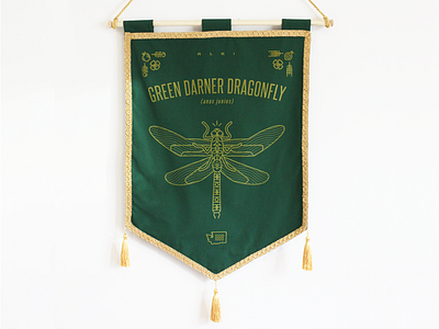 1889 - Green Darner Dragonfly banner dragonfly illustration line craft medieval monoline pacific northwest pennant screen print symbol tapestry washington state