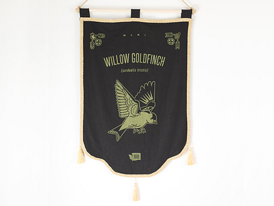 1889 - Willow Goldfinch banner goldfinch illustration medieval monoline pacific northwest pennant screen print symbol tapestry washington state willow