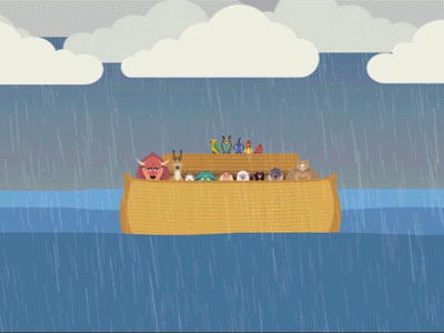 Pen Pals - The Flood animation blueprint boat cartoon clouds flood guinea pigs guitar hammer noahs ark planet rain