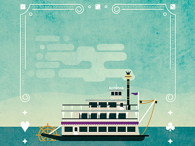 The Riverboat Gamblers border dice gambling illustration old time poker riverboat ship steam texture vector