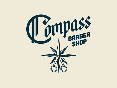 The Compass Returns barber shop brand compass fashion logo navigation rose scissors typography