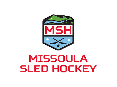 Missoula Sled Hockey badge brand hockey illustration league logo missoula montana puck river sled hockey sports logo