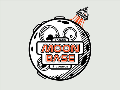 Moon Base Logo brand comic book crater galaxy illustration logo moon nasa sci fi shadow space space ship