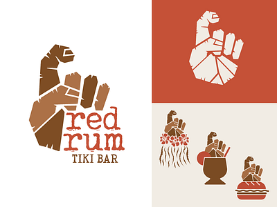 Red Rum brand cocktail bar graphic design hula skirt icon logo sandwich the shining tiki tiki god typewriter