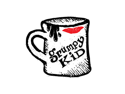 Grumpy Kid coffe cup coffee mug grunge hand type illustration indie rock lipstick pnw punk rock