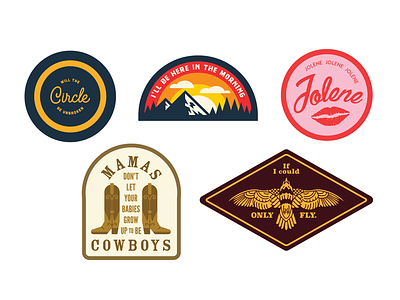 Country Music Patches badge blaze foley carter family country music cowboy boots dolly parton illustration logo design outlaw country patch design townes van zandt walyon jennings western