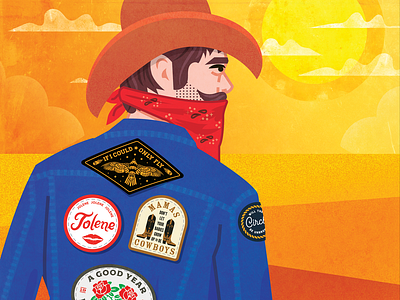 The Patch Cowboy badge design bandana blaze foley country music cowboy cowboy hat desert dolly parton illustration jacket patch jean jacket jolene old west patch design texture townes van zandt waylon jennings willie nelson