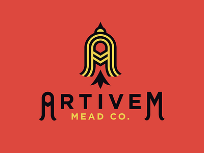 Artivem Mead Co. american goldfinch bird logo brand combination mark goldfinch honey wine letter mark logo design mead meadery modern pacific northwest tailfeather typography wine winery