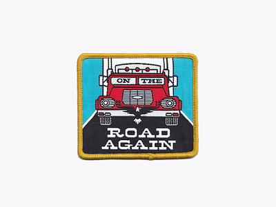 On the Road Again americana classic country country music eagle illustration logo design long haul on the road again patch design retro road trip semi truck truck truck driver willie nelson