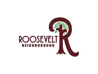 Roosevelt belllingham homeowners association leaves logo modern logo neighborhood neighborhood association r logo roosevelt roots tree letter tree logo wood wooden letter