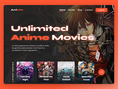 Animix anime landing page movies app ui web design