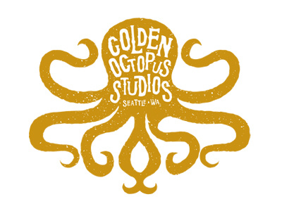 GOS gold handwritten text octopus