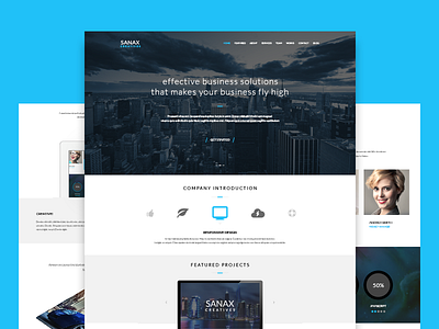 Sanax | Multi-Purpose Parallax PSD Landing Page blog contact form google map parallax portfolio psd template skills team themeforest website design wordpress