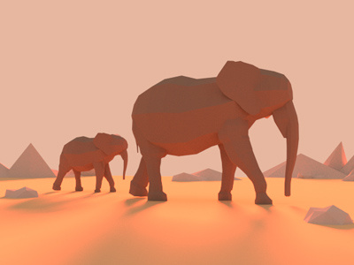 Elephants 3d blender elephants low poly render sunset