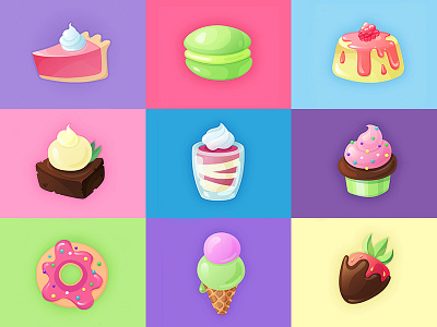 Dessert icons brownie chocolate cupcake dessert doughnut ice cream icon illustration pie sweet vector yummy