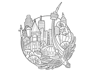 Toronto adobe illustrator architectural illusrtation black and white city city illustration cityscape illustration illustrator toronto toronto illustration vector art vector illustration