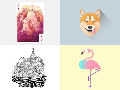My top 4 shots from 2018 bear bear illustration design dog icon flamingo icon illustration illustrator pink ui vector vectorart