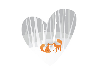 Love foxes cute forest fox fox icon grayscale heart illustration orange valentine vector art vector fox vector winter winter