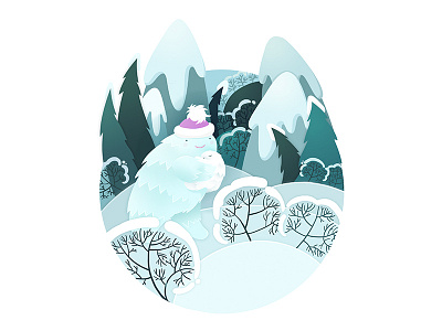 Papa yeti winter walk blue cute design illustration illustrator snow winter yeti yeti illustration