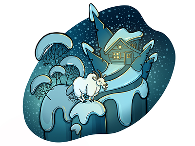 Winter goat design drawing goat illustration illustrator procreate snow winter winter illustration winter scene