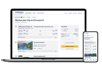 Southwest Vacations - Checkout Redesign checkout flight booking hotel booking travel ui ux web