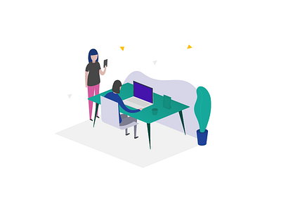 OtherLevels illustration 3 characters desk device devices illustration isometric people plant