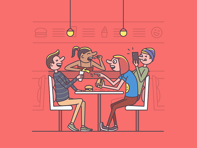 Burgers & friends burgers characters editorial fast food girls guys illustration restaurant vector