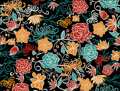 flowervine design illustration repeat pattern repeating pattern seamlesspattern surface pattern design vector art vector illustration