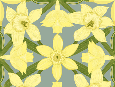 spring flower daffodil daffodil design flowers illustration repeat pattern springflower springtime vector art vector illustration yellow