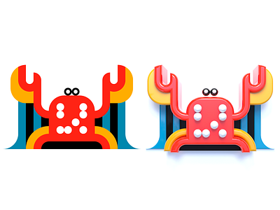 Crab (flat + 3D) 2d 3d 3d art c4d cinema4d clean concept crab design flat geometric graphic design graphic designer icon icon design illustration illustrator minimal render vector