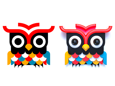 Owl (flat + 3D) 2d animal animal art bright cinema 4d color colors design flat icon illustration illustrator nature owl pattern render simple simple design vector vector design