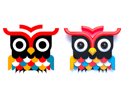 Owl (flat + 3D) 2d 3d animal bird bright color design flat geometric graphic design icon illustration owl owl illustration pattern shape simple vector vector design vibrant