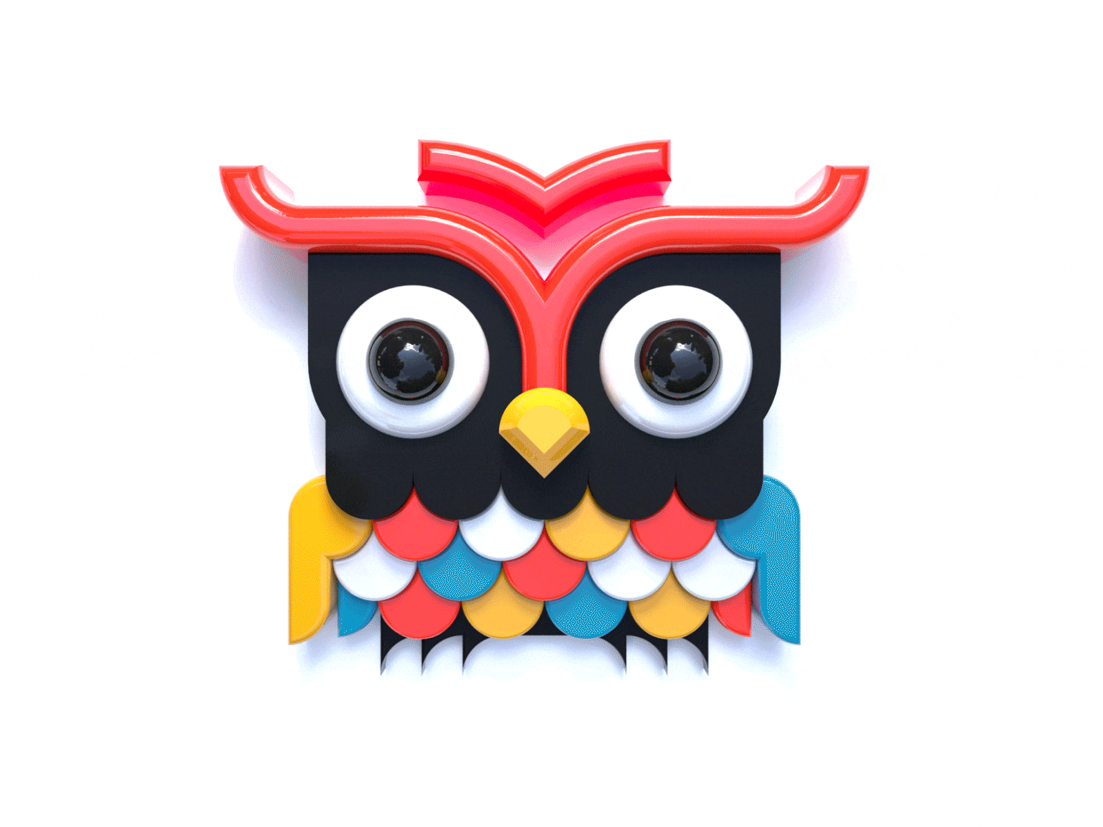 Owl 3D Illustration (design layers) 2d 3d 3d art art bright cinema 4d color creation design digital flat geometric gif graphic design icon owl owl illustration process vector
