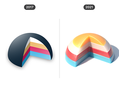 3D shapes (2017 vs 2021) 3d 3d shape cgi cinema 4d concept design digital geometric graphic design icon illustration infographic progress realistic shape visual