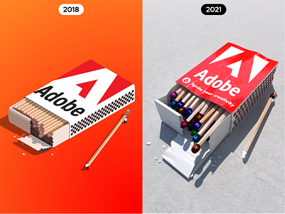 Ignite Your Creativity - Side by Side 3d adobe brand branding characters concept concept design creativity design icon ignite illustration logo match box matches packaging packaging design realistic render visualization
